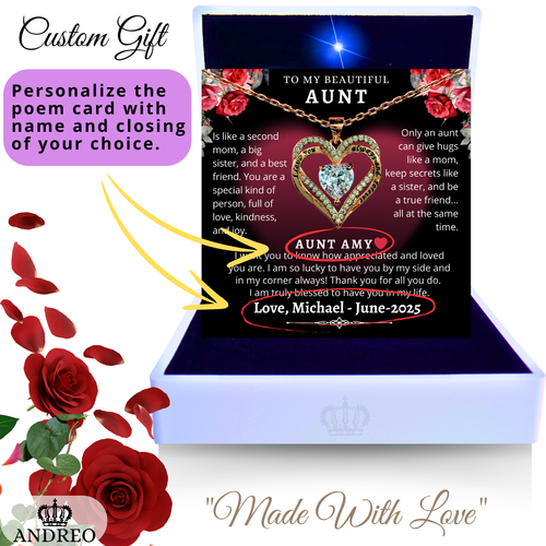 18k Aunt CUSTOM Gift Heart Necklace Auntie Mothers Day Gifts From Niece Nephew - Picture 3 of 24