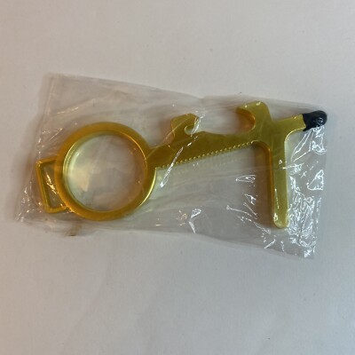 No Contact, No Touch, Door Opener & Button Pusher Keychain 3'' Gold Colored - New