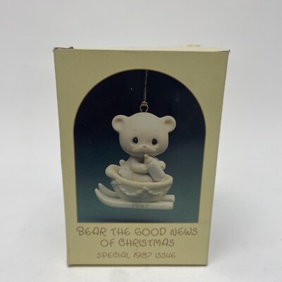 Precious Moments 1987 Bear the Good News of Christmas Ornament MIB NOS