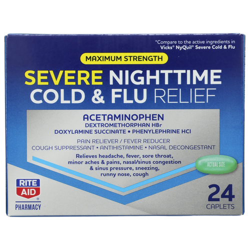 24 Tablets Rite Aid Maximum Strength Severe Nighttime Cold & Flu Relief