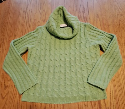 Cowl Neck Medium Cable Knit Sweater Axcess Liz Claiborne Soft Angora Blend Lime