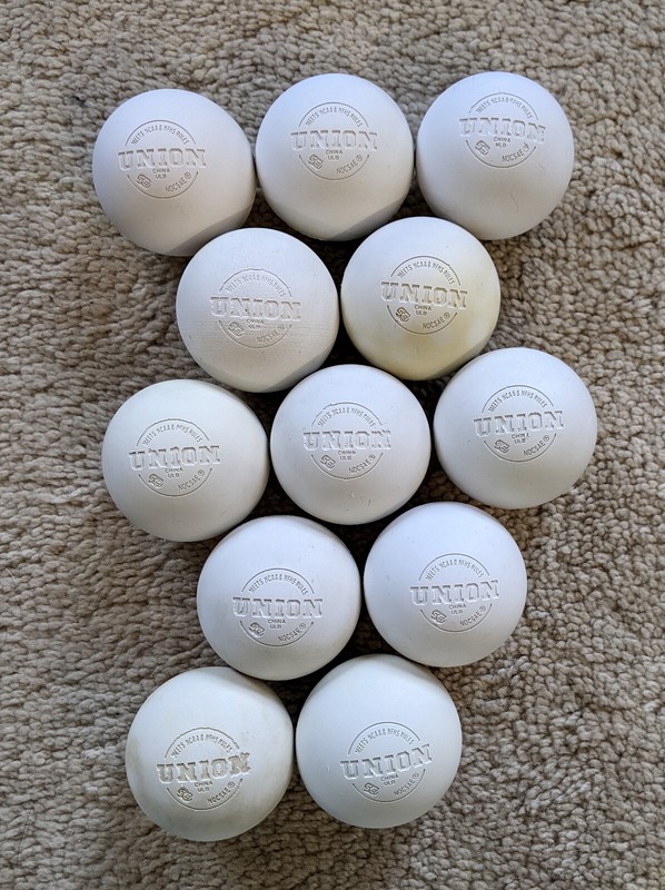 12 Union lacrosse balls all white used varying condition NOCSAE NCAA NFHS ULB