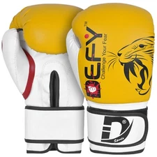 DEFY® BEGINNERS GEL Boxing Gloves Leather Punch Training Kickboxing MMA Yellow