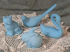 Vintage Fenton Blue Satin One Lot 4 Piece  Bunny, Swan Cat ,& Bird of Happiness