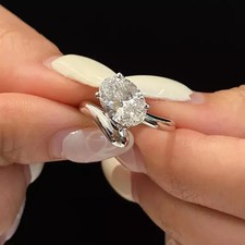 2 Ct Oval Moissanite Bypass Set Engagement Wedding Ring 14K White Gold Plated