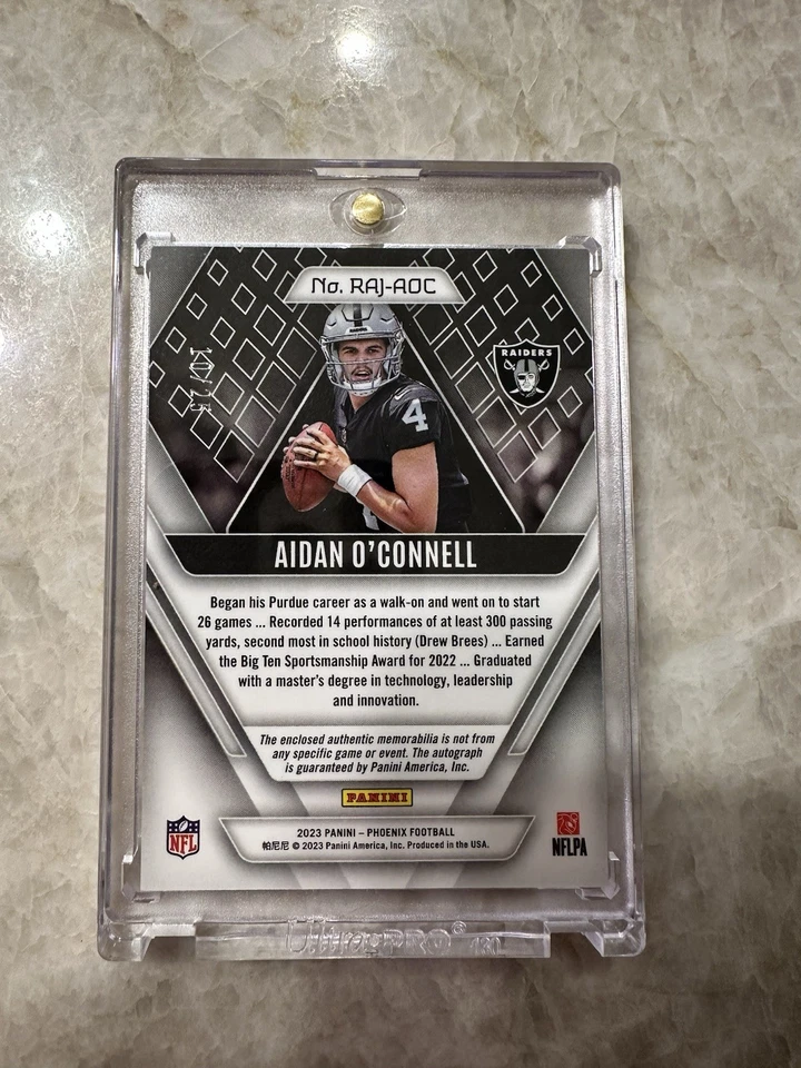 2023 Panini Phoenix Aidan O'Connell Rookie Auto Jersey Red Patch /25 Raiders - Image 4 of 4