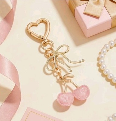 CUTE ELAGANT PINK PREPPY CHERRY BOW KEYCHAIN ACCESSORIES FOR GIRLS