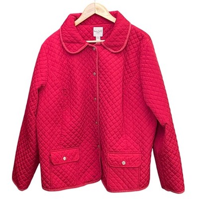 Kate Hill Red Quilted Jacket Woman 2X Classic Preppy Winter Chic Layering Coat