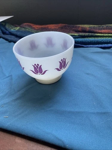 Fire King RARE Purple Tulip Cottage Cheese Vintage Milk Glass Bowl