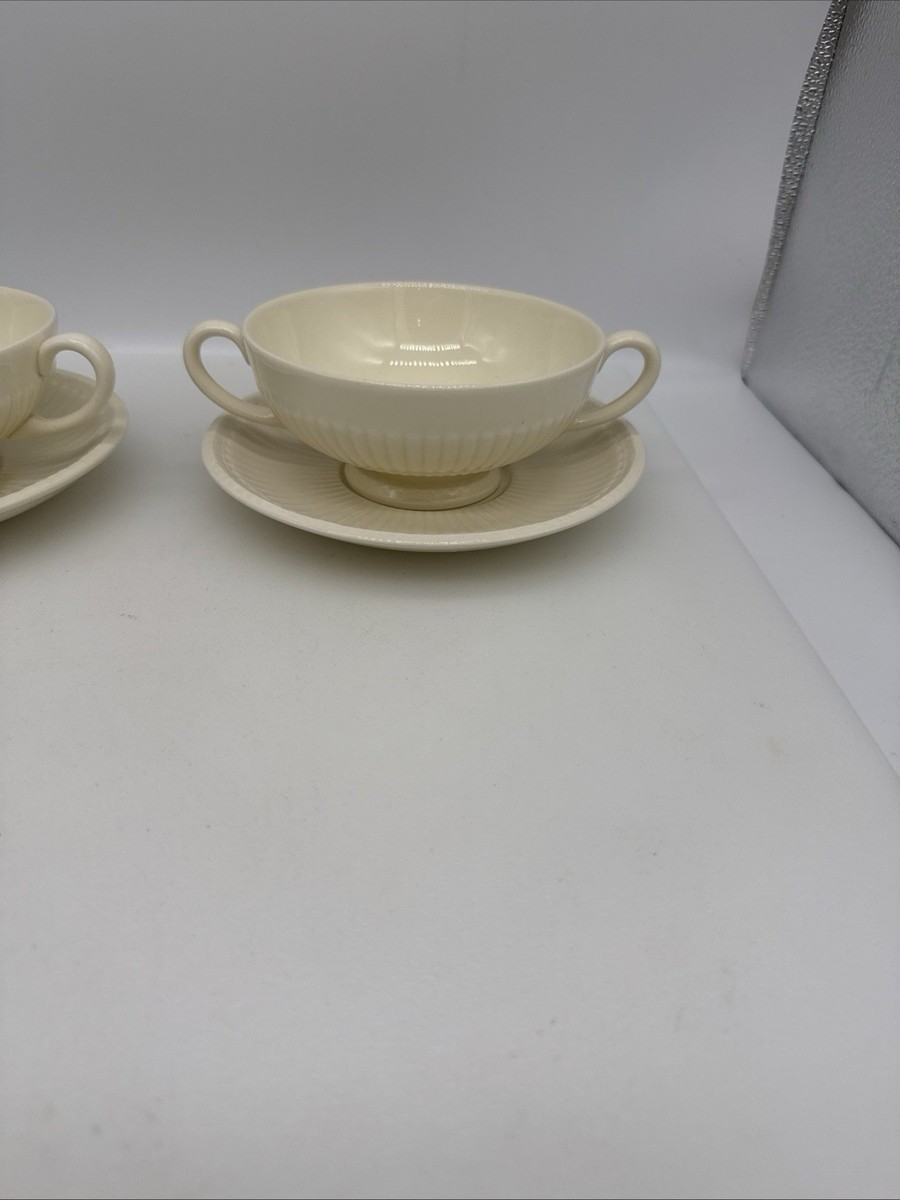 Set Of 6 Wedgwood Queen's Ware Edme Cream Double Handled Soup Cups