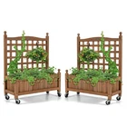 2PC 32in Wood Planter Box w/Trellis Mobile Raised Bed for Climbing Plant