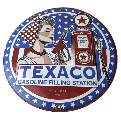 Vintage Texaco Sign - Gasoline Filling Station Pump Plate Porcelain Sign