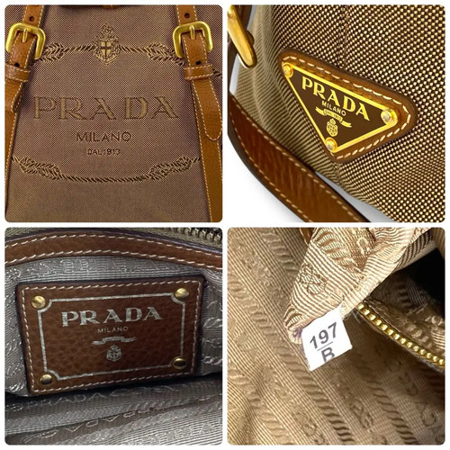 ✨Prada Logo Jacquard Medium 2way Handbag Shoulder Bag Canvas Leather Beige Brown - Picture 11 of 12