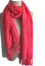 NWOT Lightweight Bright Pink with Silver Threading and Fringe Edge