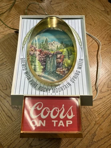 Vintage Coors America’s Fine Light Beer Lighted Waterfall Sign Mountains Works
