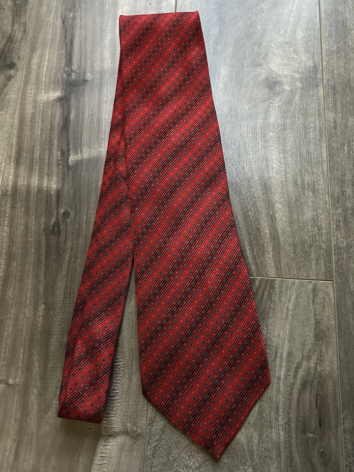 Corbata de seda Gianni Viera para hombre Italia roja negra a rayas 3 3/4 X 59 Foto 2 de 4