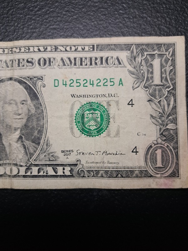 TRINARY 42524225 $1 Dollar Bill Fancy Serial Number From Cleveland