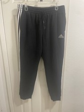 Adidas Essentials Fleece 3-Stripes Mens Size XL Black Tapered Cuff Pants IB4030