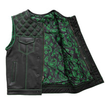 Men's Diamond Quilted Leather Biker Vest Hunt Club Leather Motorcycle Vest Black