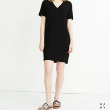 Madewell Black Side-Button Shift Dress Minimalist Chic Mini Lightweight Summer-M