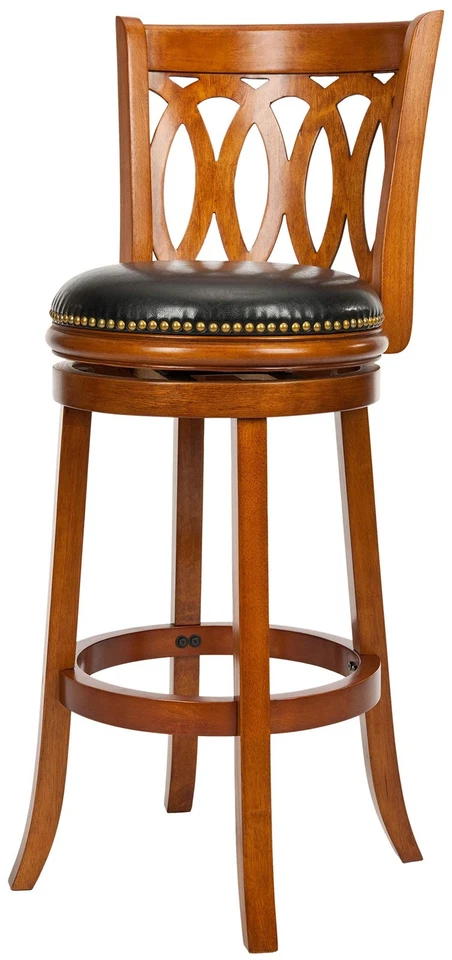 Taburete de bar giratorio de 29 pulgadas Home Collection Baldwin roble oscuro y cuero negro Foto 3 de 4