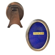 Vintate Mini Picture Framer Sterling Silver Oval Home Decor Wood backing 