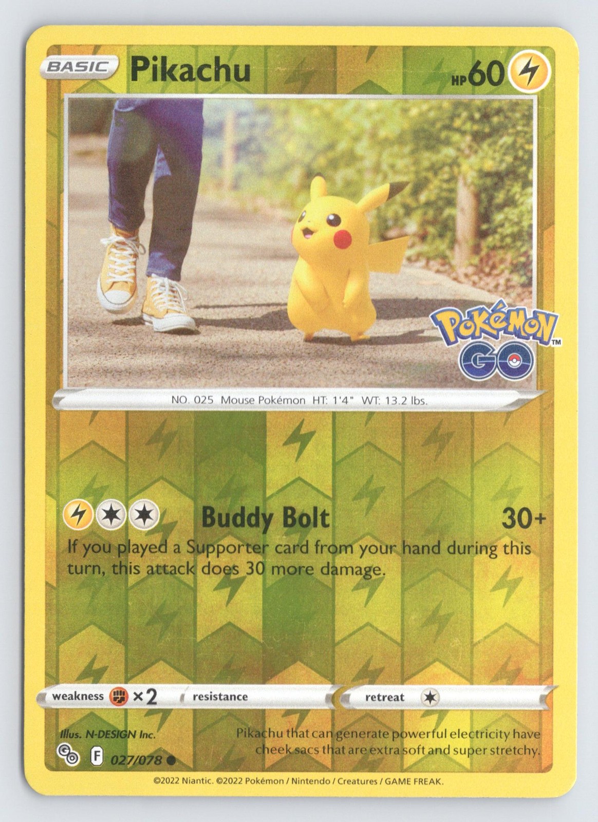Pikachu 027/078 Pokemon Pokemon GO Reverse Holo Common Near Mint