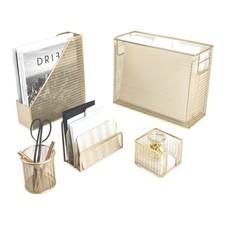 Gold Desk Set   5-Piece Office Organizer with Hanging File Holder, File Organ...