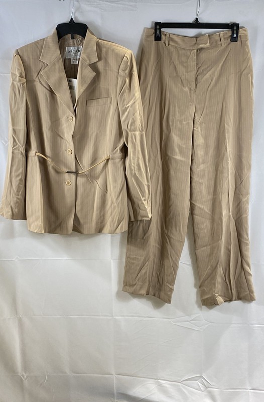Oscar de la Renta Women's Beige Pinstripe Pant Suit Set NWT Size 12