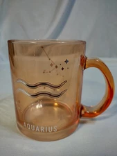 AQUARIUS Zodiac Sign Orange Glass Mug By Modern Expressions BRAND NEW