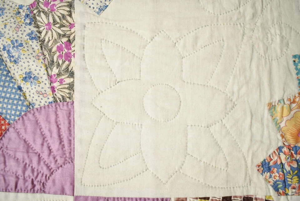 Large, WELL QUILTED Vintage Grandmother's Fan Antique Quilt ~Dated "1938!" - Image 4 of 4