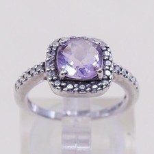 Sz 5, Sterling Silver handmade Ring, 925 Ring W/ amethyst N Diamond Details