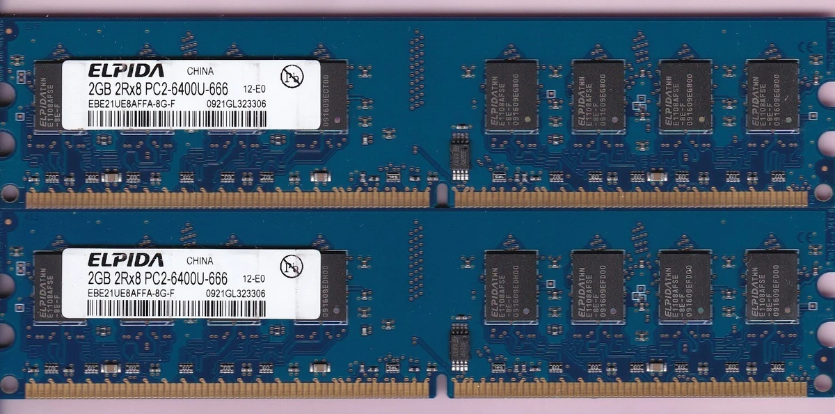 Lot 2 Barrettes Mémoire Elpida DDR2 1Go – PC2-4200 – PC4200 – Pour Bureau Vintage
