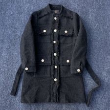 Maje Woman's Belted Fringe Tweed-Style Coat Size 36 4