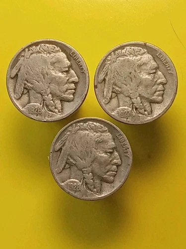3x Lot 1926-P 1927-P 1928-P Buffalo Nickels 5c Philadelphia
