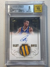 Stephen Curry BGS 8 10 2013-14 National Treasures 1 /25 Night Moves Patch Auto