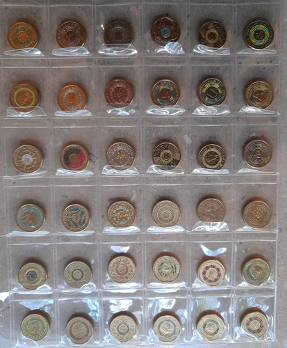 35 X BULK $2 TWO DOLLAR COLOURED COINS ALL DIFFERENT UNC/CIRCULATED AUSTRALIA