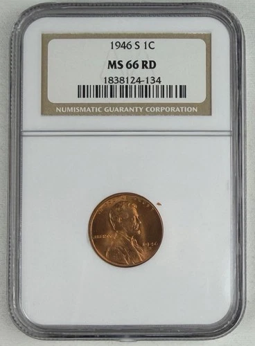 1946-S Lincoln Wheat Cent NGC MS-66 RD Brilliant Uncirculated BU UNC Certified