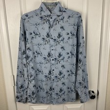 Emanuel Berg Men's Blue Floral Modern Fit Long Sleeve Button Up Shirt Size S