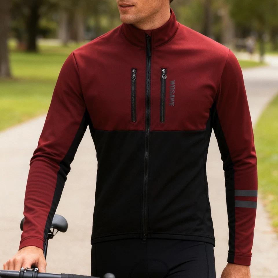 WOSAWE Invierno Unisex Ciclismo Térmico Polar Chaquetas Multi-Bolsillos Abrigo a Prueba de Viento Foto 2 de 4