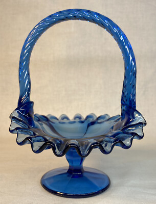 Fenton Art Glass Twilight Blue Small Footed Crimped Basket | eBay