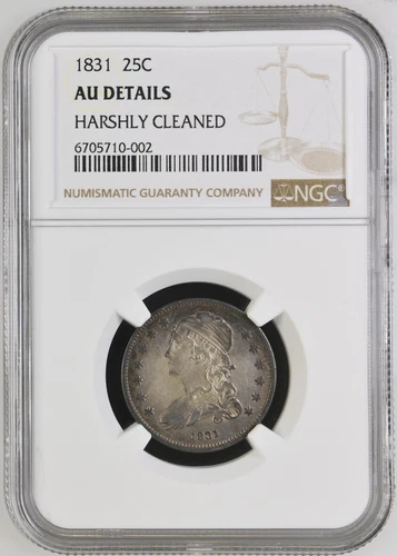 1831 CAPPED BUST 25C HARSHLY CLEANED NGC AU DETAILS 6705710-002
