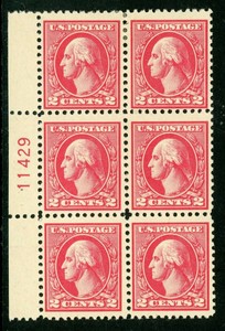 USA-1920-Washington-2-Offset-Scott-528-Plate-Block-Mint-K336