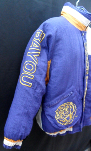 RARE VTG 80s-90s LSU GEAUX TIGERS BIG CAT FULL ZIP LINED PUFFER JACKET MEN'S L - Picture 8 of 17