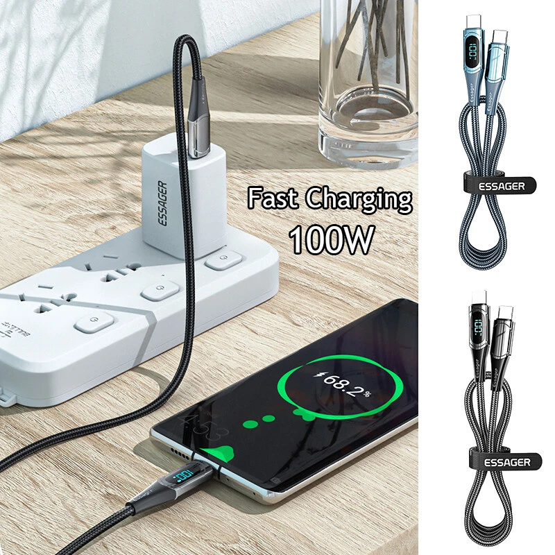 PD 100W USB C to USB C Cable Fast Charging Cord LED Display Type-C Charger US - Image 2 of 4