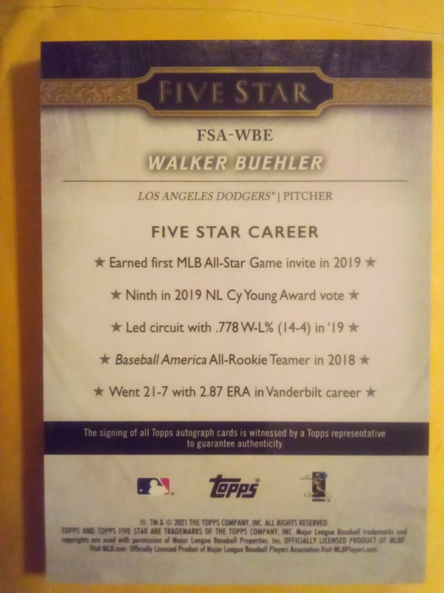 2021 Topps Five Star Autograph Auto Walker Buehler Los Angeles