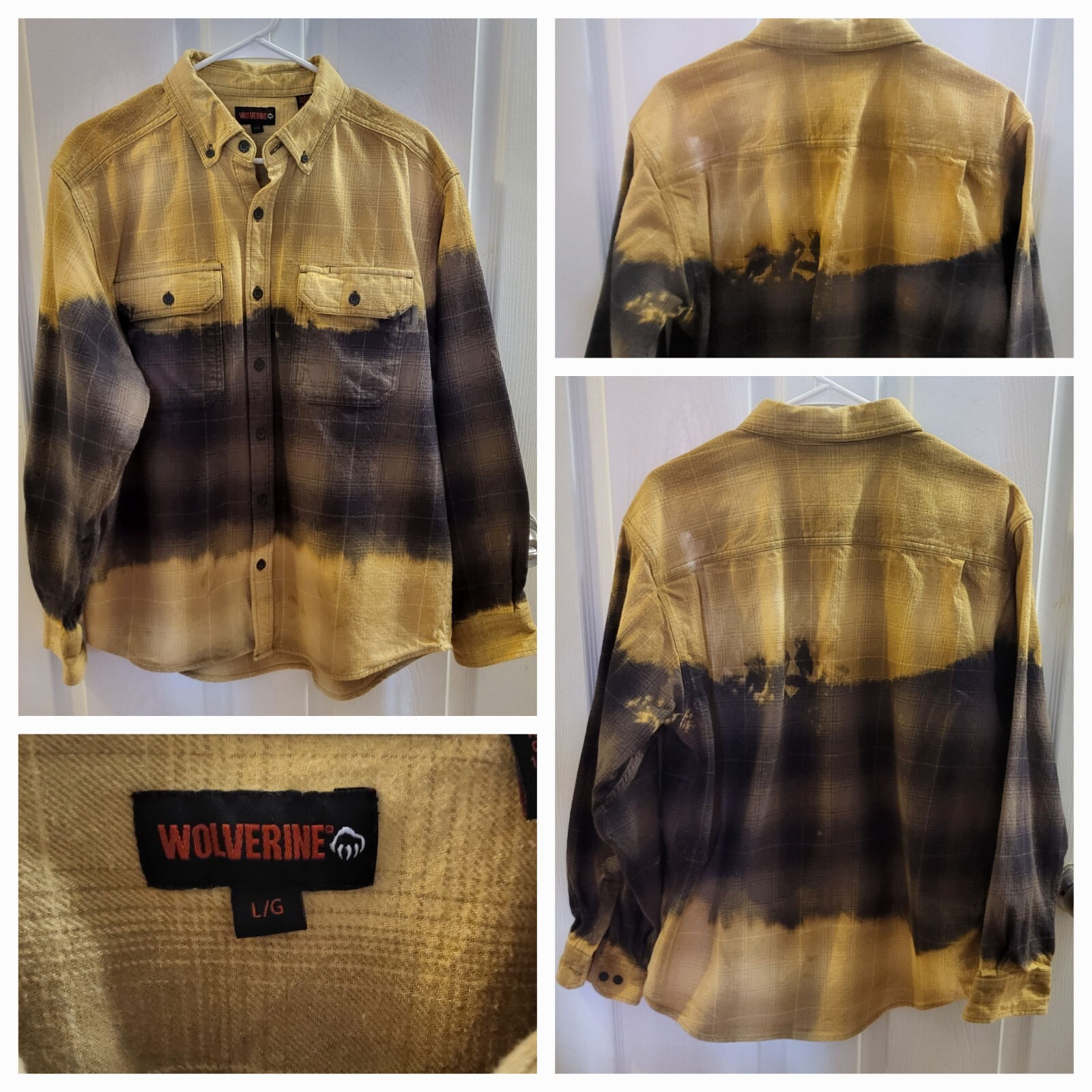 Upcycled Flannel Shirt  Bleached Vintage/Grunge Look Size Large-image