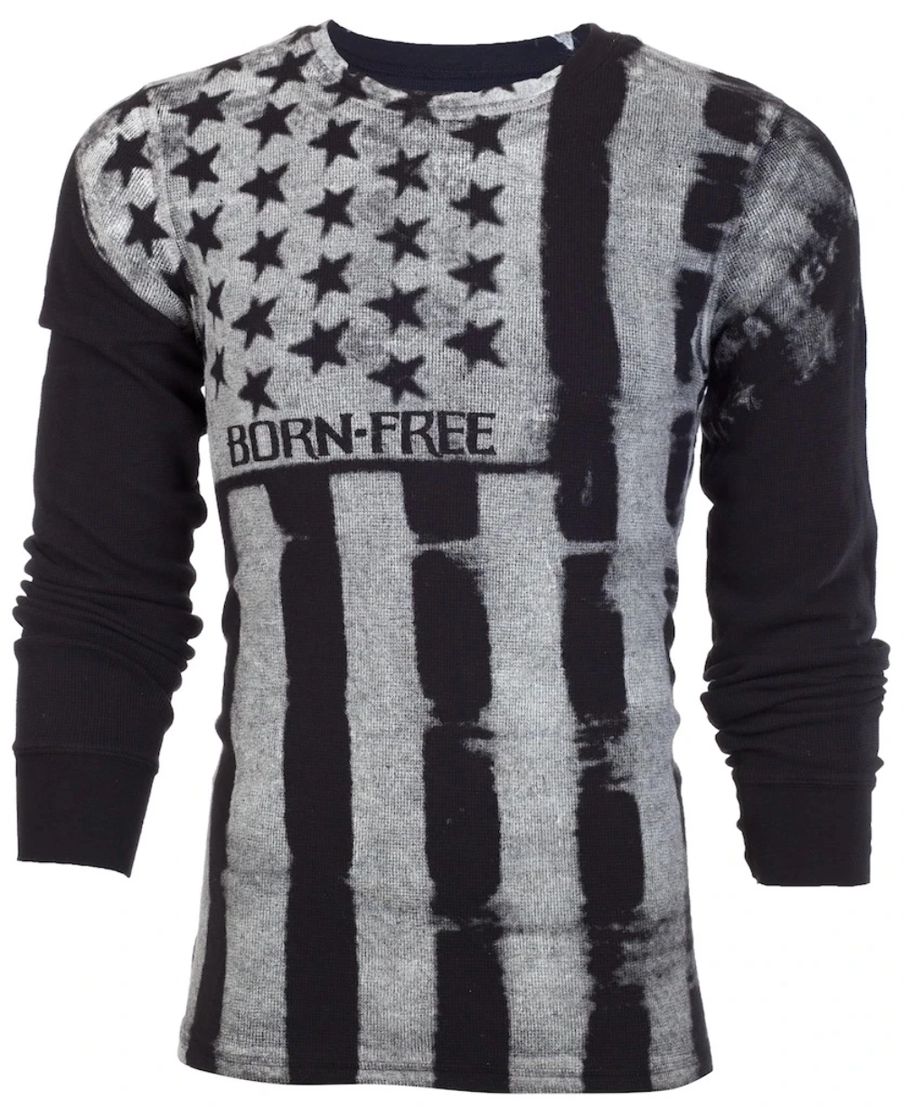 FILA ARCHAIC by AFFLICTION Camicia Uomo Maniche Lunghe TERMICA REWING Biker Nera