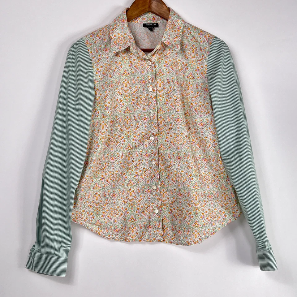 Top Worth New York Floral Cachemira Rayas Botones Manga Larga Hecho en EE. UU. Talla 8 Foto 2 de 4