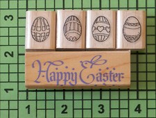 Happy Easter C1363 by Hero Arts plus 4 unbranded Eggs Wood Mounted rubber stamps